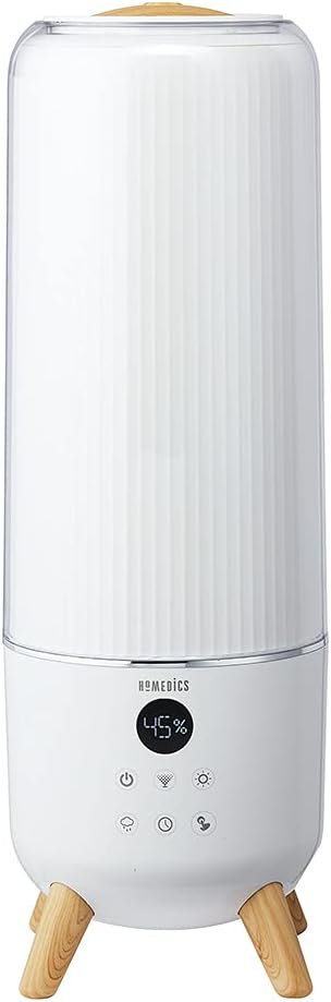 Homedics Ultrasonic Humidifier - Large Deluxe Air Humidifiers for Bedroom, Plants, Office - Top-Fill 1.47-Gallon Tank, Cool Mist, Essential Oil Pads and Built-In Timer, 3 Speed Settings, White