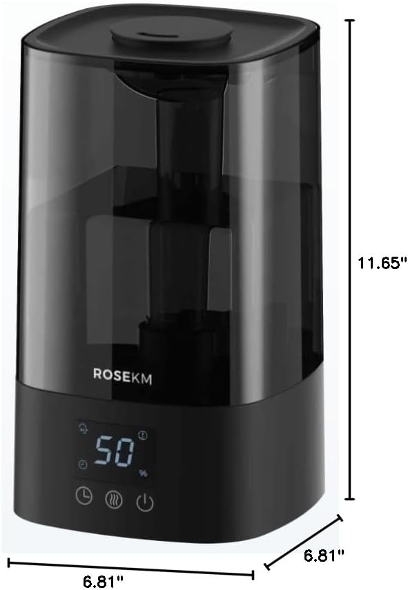 Automatic Humidifiers for Bedroom Large Room, 4.5L Cool Mist Humidifier for Home & Plant with Timer & Humidity Sensor, Last Up to 18H on High Setting, Auto Shut-Off, 360° Nozzle (Black)