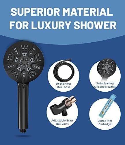 6-Mode High Pressure Handheld Shower Head with Filter, HOPOPRO High Flow Filtered Handheld Showerhead, Water Softener Filters for Hard Water - Removes Chlorine - Improves Skin Hair Condition