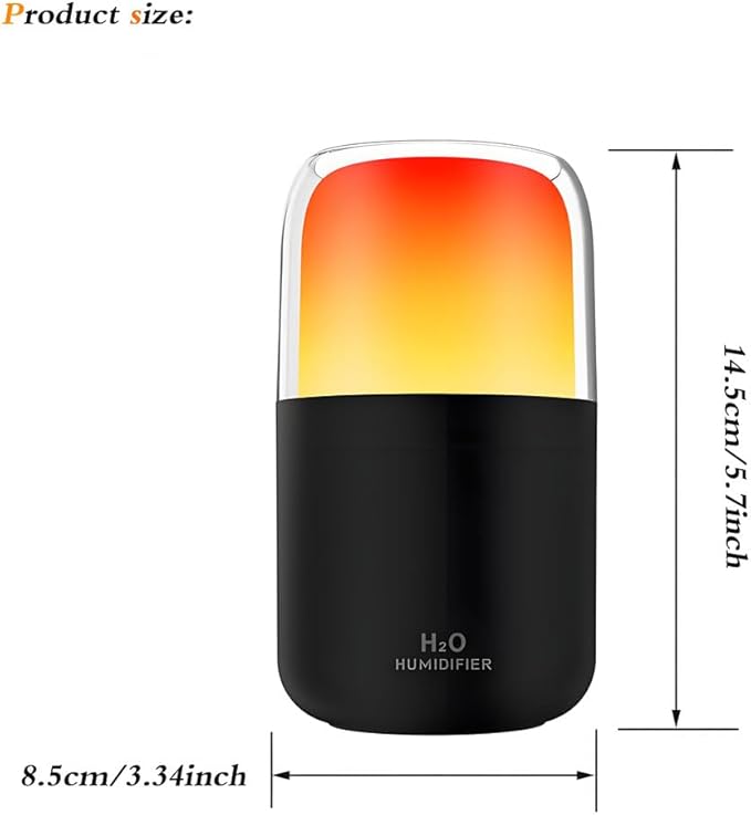 LED home spraying humidifier with high simulation flame atmosphere light,2.3W and 280ml water tank,dynamic state and static state flame (Black housing)