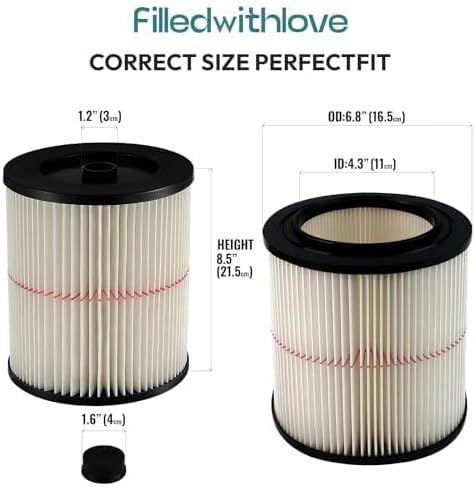 17816 9-17816 Red Stripe Vacuum Cartridge Filter Compatible Craftsman Shop Vac Wet/Dry Vacuum Models 5, 6, 8, 12, and 16 32 Gal. Vacuums produced since 1988 8.5 Inches- White/Red