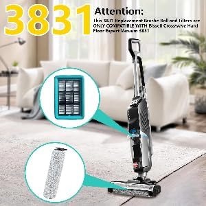 3831 Roller Brush & Filter Replacement Kit Compatible for Bissell Crosswave Hard Floor Expert Vacuum 3831 & HF2 3845N 3845 3847 3848(2 Brush Rolls + 2 Filter) Fit Bissell No. B0555,1637755,1632973