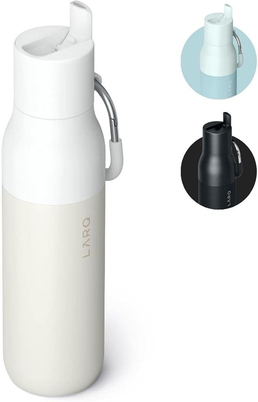 LARQ Bottle Flip Top 17 oz - Insulated Reusable Stainless Steel Water Bottle With Straw | BPA Free | For Sports, Gym, and Travel | Keep Drinks Cold for 24 Hours | Granite White