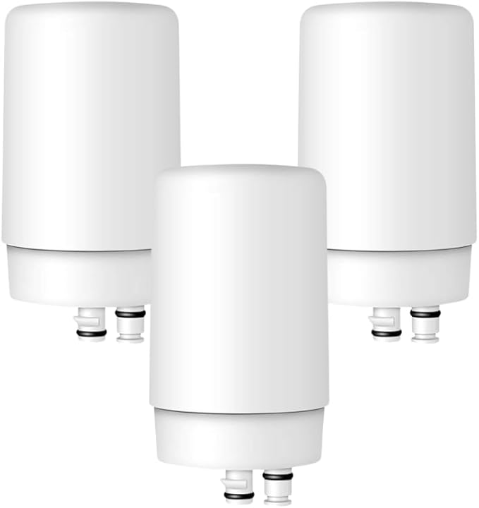 AQUA CREST Faucet Water Filter, Replacement for Brita® Filter, Brita® Faucet 36311 On Tap Water Filtration System, FR-200, FF-100 Replacement Filter, White (3 Packs)