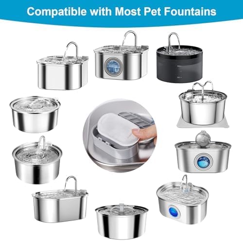 16 Pack Replacement Filters for Cat/Dog Water Fountain - Stainless Steel, 67oz/2L Adjustable Water Flow, Super Quiet