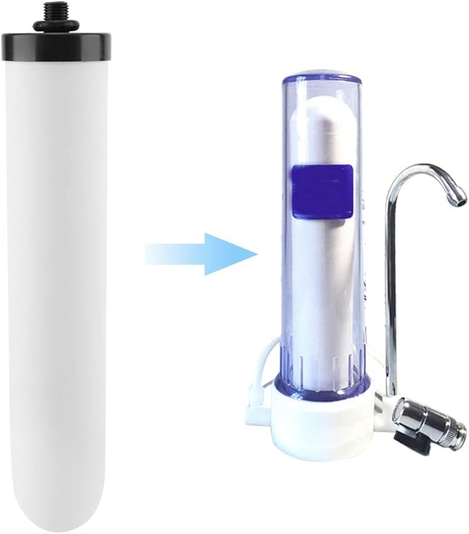 Ceramic Water Filter Element, with 1/4in Water Outlet Filtration System Purify Replacement Part Water Filters Candle Cartridge and Replacement House Dome Ceramic Filtration for Kitchen