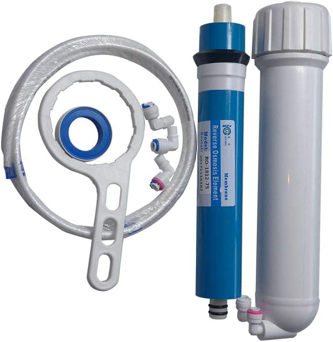 Huining Reverse Osmosis Membrane RO Membrane Housing Kit with 1/4 Quick Connector,Check valve,Water Pipe,Wrench Whole Set for Residential Household Hospital Water Filtration System (75GPD)