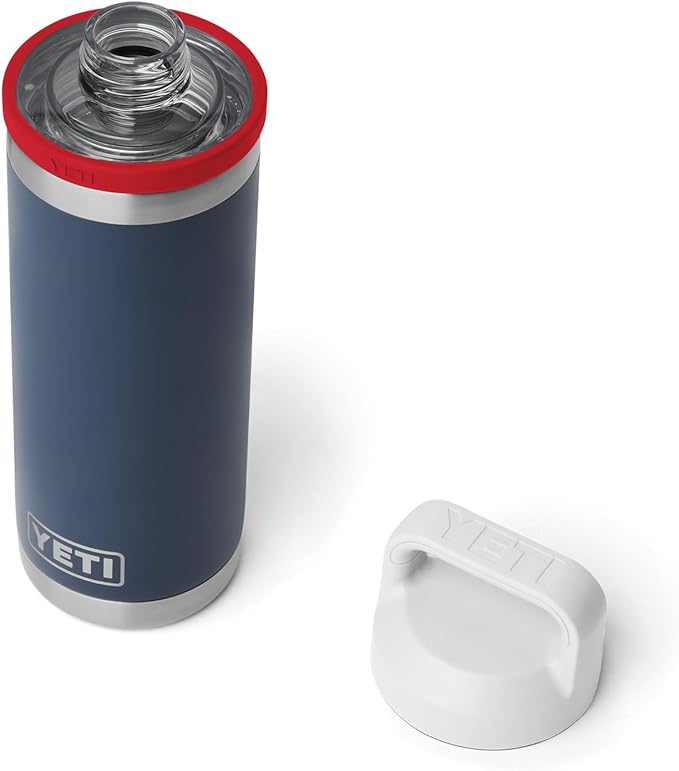 YETI Rambler 18 oz Bottle, Vacuum Insulated, Leakproof, Stainless Steel with Chug Cap, Navy/Rescue Red/White