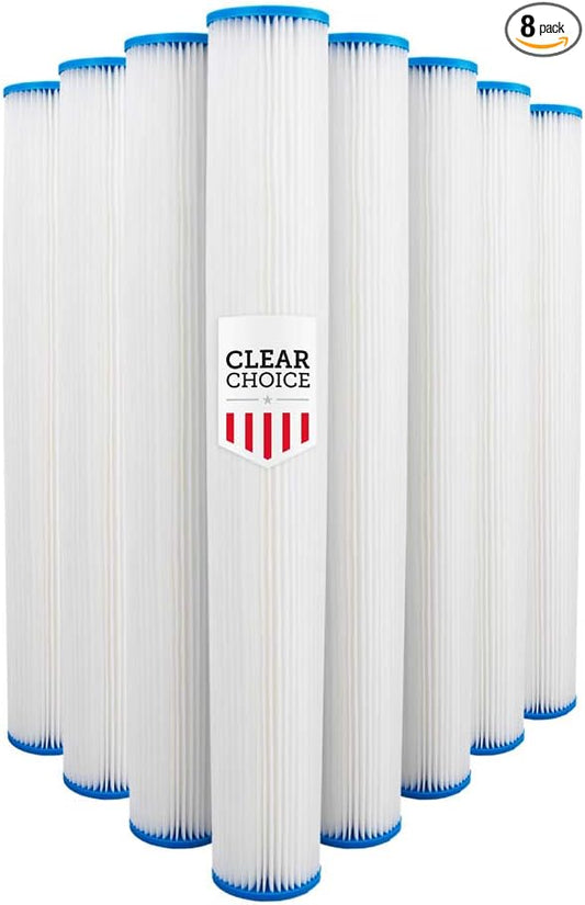 Clear Choice Sediment Filter Cartridge 20 Micron 20in X 4.50in 14k Gal. Replacement for Pentek 255495-43 ECP20-20BB S1-20BB, Pelican PBB-P20-20, Flow-Max FM-BB-20-20, 8-Pk