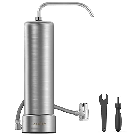 Countertop Water Filter, Stainless Steel 8000 Gallons Faucet Water Filtration System, Reduces 99.99% Chlorine, Lead, Heavy Metals, Bad Odor, OM-CF01 Included 1 Filter