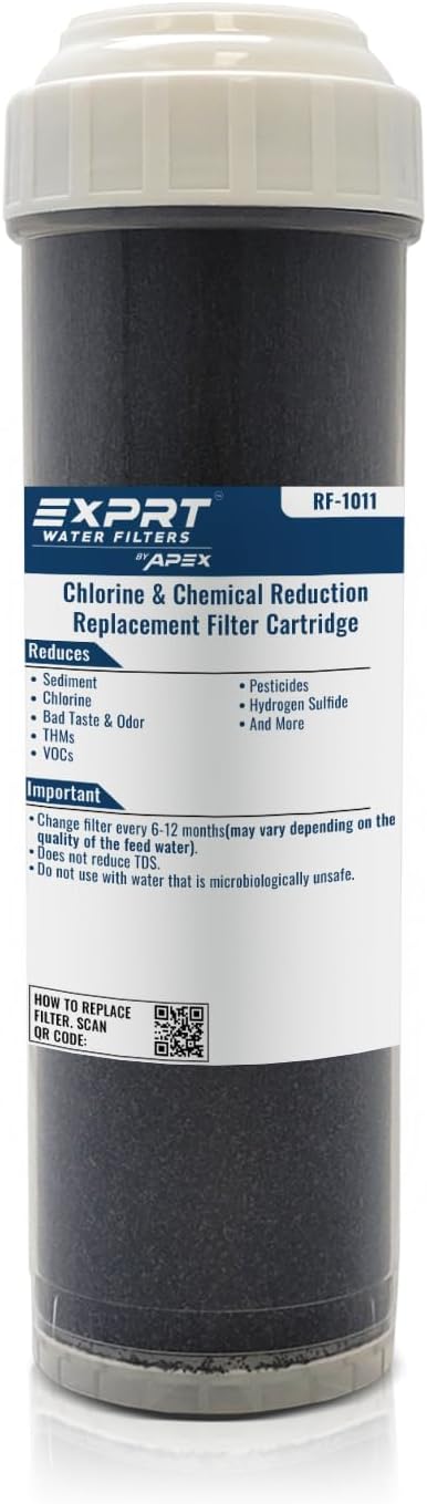RF-1011 2.5” × 10” Universal Carbon Filter Cartridge – 100% Organic Granular Activated Carbon – Reduces Chlorine, Chemicals, Bad Taste & Odor