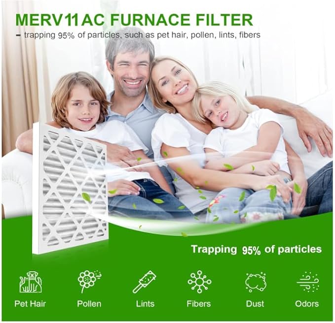12x12x1 AC Air Filter 6-Pack MERV 11 MPR 1000 FPR 7 HVAC Furnace Pleated Filters for Home Office (Actual Size: 11.81x11.81x0.79 inch)