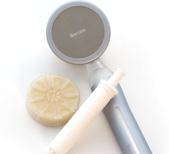 Barumi Pluo Handheld Filtered Shower Head - Silver | Vitamin C Filter for Healthy Skin & Hair | High Pressure Soft Spray | Dual Filtration Removes Chlorine & Impurities | Gentle Shower for Pets