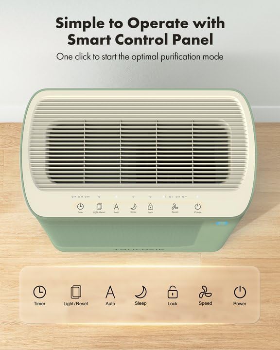 T356 Air Purifier for Home Large Room Bedroom Up to 1937 Ft² in 1 Hr With Double-sided Air Inlet, Air Quality and Light Sensors, HEPA Sleep Mode for Allergies, Dust, Pollen, Pet Hair, Green