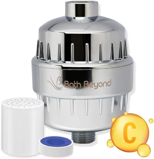 Bath Beyond Shower Filter Vitamin C 15 Stage High Output Water Filter With cartridge for Hard Water - Shower Head Filter Removes Chlorine Fluoride and Improves The Condition of Your Skin, Hair