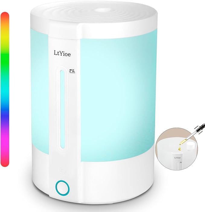 Colorful Top Fill Humidifiers for Office, Bedroom,etc. Essential Oil Diffuser 2.5L Tank,Touch Button, Easy to Fill & Clean, Colorful night light, Auto Shut-Off, 3 Mist Modes, Super Quiet, 16H.