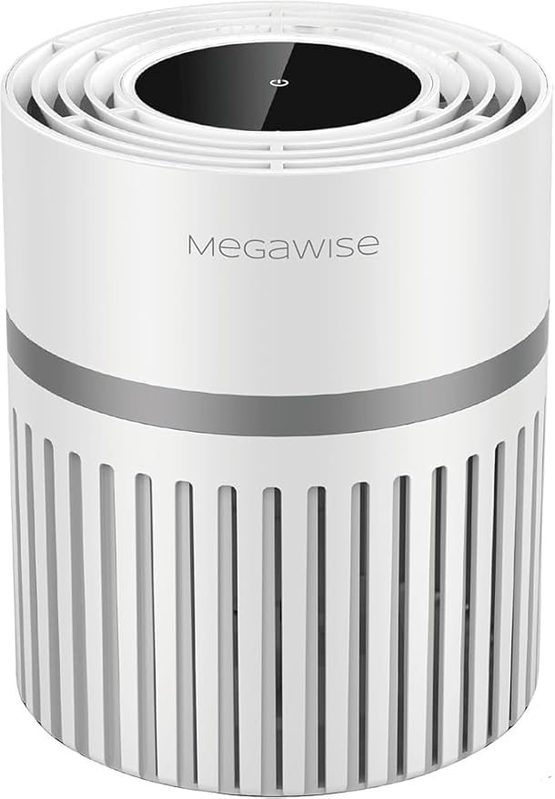 MEGAWISE EPI810 Air Purifier Equipped with Genuine HEPA Filter, Covering an Area of up to 215 sq ft, Addresses Airborne Particulates, Pet Dander & Odors, and Low-decibel Air Filters.