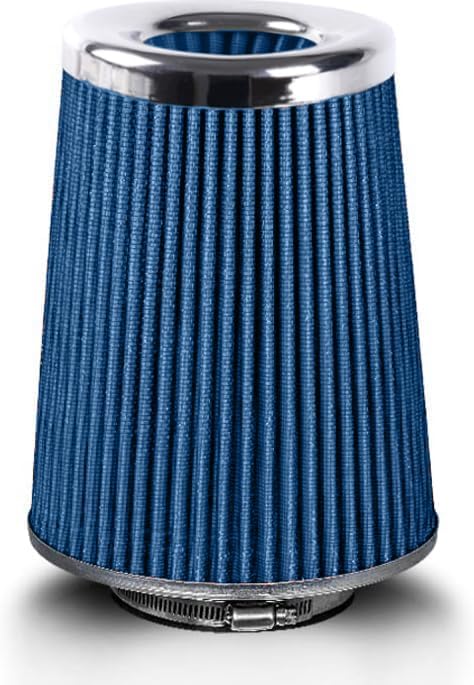 4-Inch Cold Air Intake Filter - Washable, High Performance, 3" or 3-1/2" or 4" Clamp-On Replacement Air Filter Blue (8" Tall)