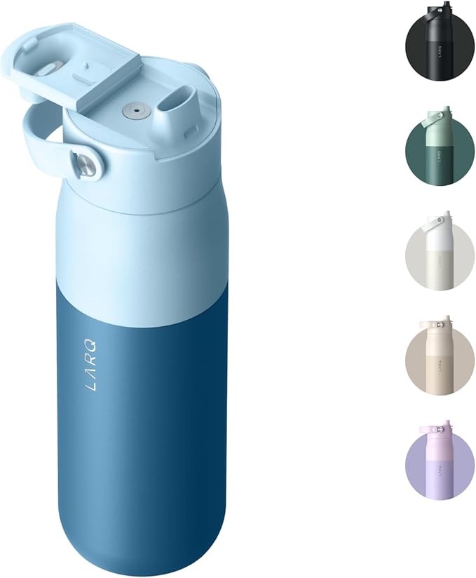 LARQ Bottle Swig Top 23oz - Insulated Reusable Stainless Steel Water Bottle With Built-In Silicone Handle | BPA Free | For Sports, Gym, and Travel | Amalfi Blue
