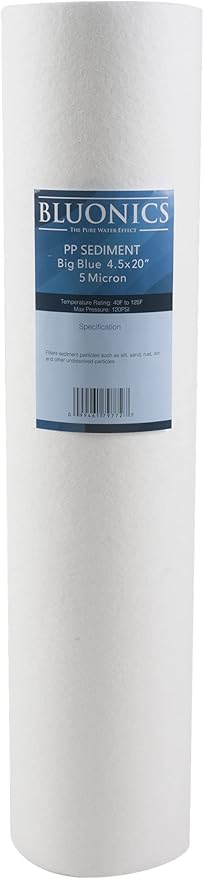 BLUONICS Sediment Replacement Water Filters Ten (5 Micron) 4.5" x 20" Whole House Cartridges
