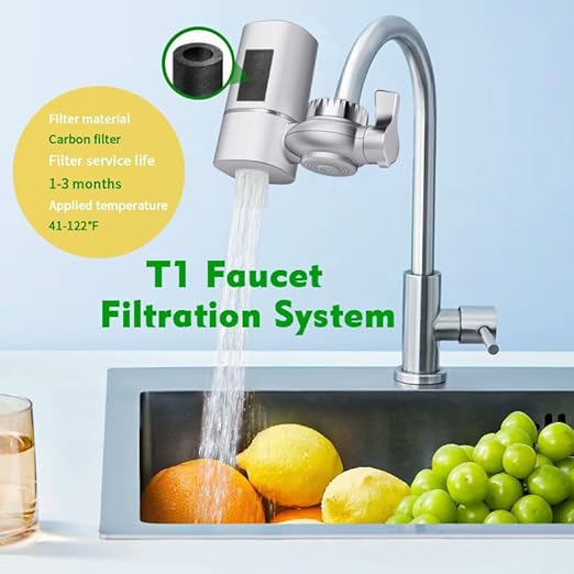 Faucet Filter, NSF Certified, 400 Gallon High Efficiency Water Purification System, Fast 99% Chlorine & Odor Removal, Modern Simple Silver with 1 Water Filter（T1-Silver）