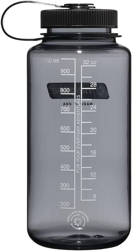 Nalgene Tritan Water Bottle 32 OZ Wide Mouth | BPA-Free | For Camping | Leak-Proof | Gray w/ Black Lid | Pack of 6