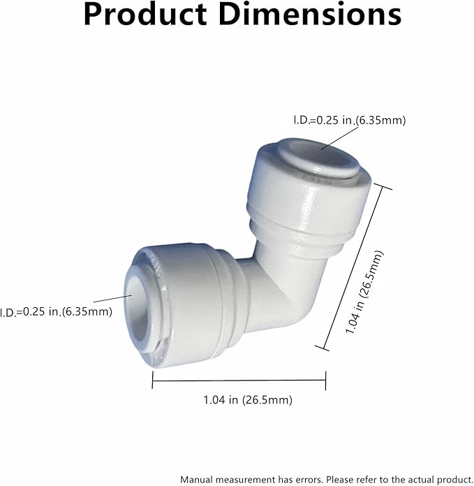 1/4" RO Tubing 90-Degree Elbow Connector, Push-to-Connect Fittings for RO/DI Water Filter Systems & Aquariums (10 Pack)