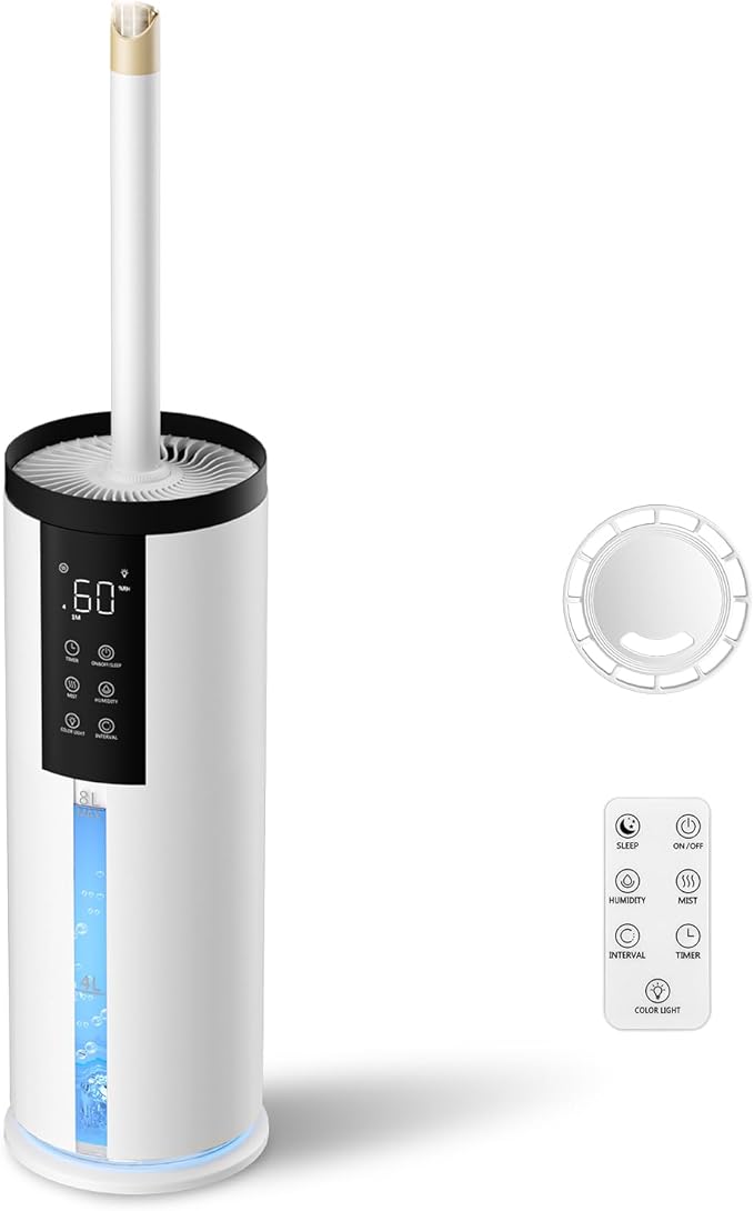 Humidifiers for Bedroom - GloryAir 2.11Gal (8L) Quiet Top Fill Cool Mist Humidifier Large Room 550 ft² 120H Runtime with Humidistat, Auto Mode Diffuser 7-Color Light for Plants Baby Adults Office Home