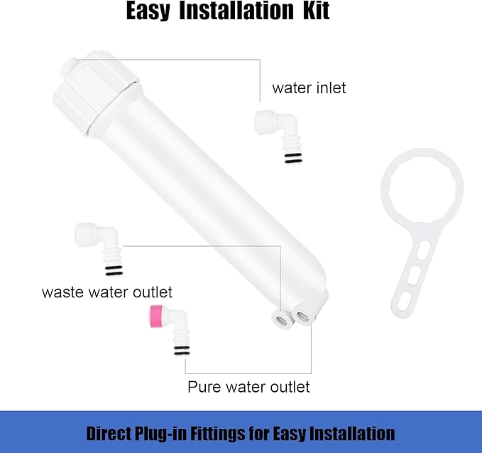 1812/2012 Reverse Osmosis Membrane Housing Kit with Quick-Connect Fitting,Wrench for 24-150GPD Under Sink Home Drinking RO Water Filtration System