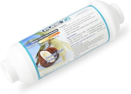 PureT IL-6W-C-14, 2"x6" (1/4" Threaded Connection) Inline Post GAC Carbon Filter - NSF Certified - Reverse Osmosis Water Filter, Lifetime of 1 Year or 700 Gallons