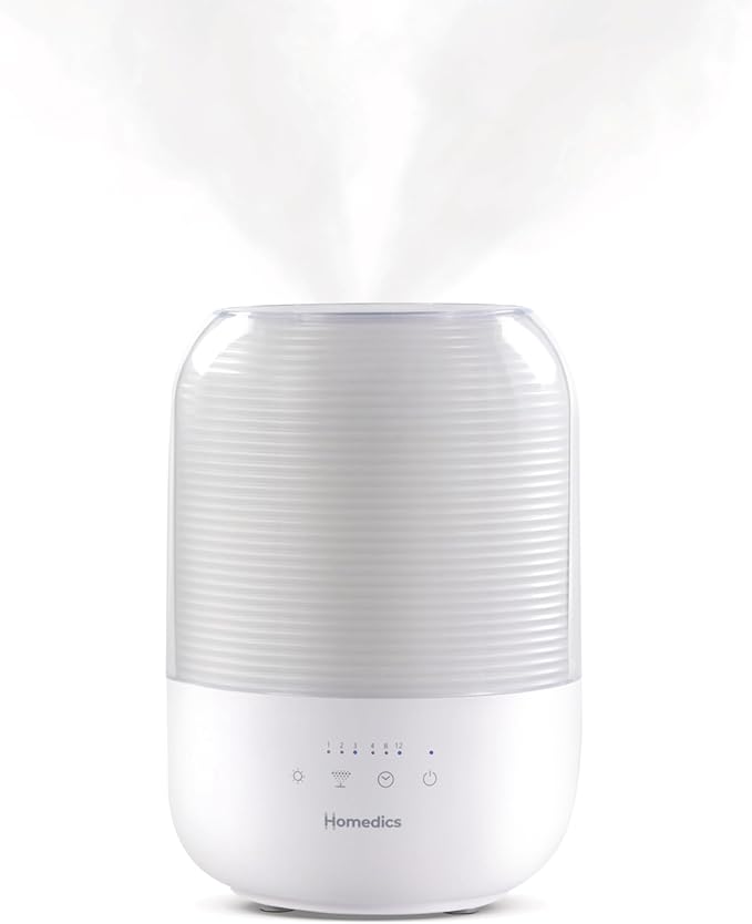 Homedics Ultrasonic Cool Mist Humidifier, Top-Fill 3L Water Tank, Covers 395 sq. ft, 35-Hour Runtime, 3 Mist Settings, Clean Tank Tech, Auto-Off, Night Light, Quiet
