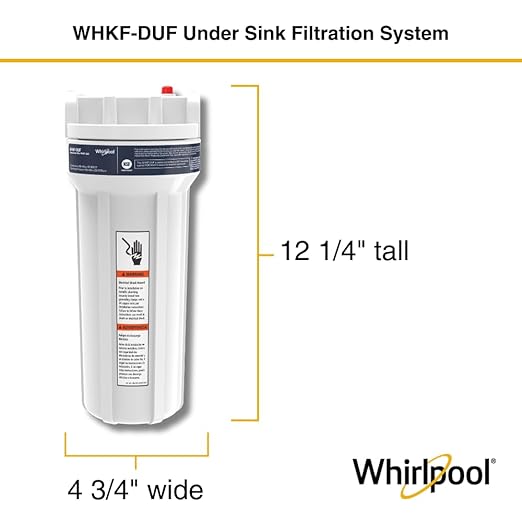 Whirlpool Under Sink Water Filtration System WHKF-DUF | Push-in Quick Connect, 1 Carbon Filter & Installation Kit Included | Reduces Chlorine Taste & Odor, Sediment
