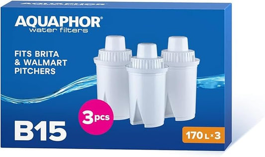 AQUAPHOR B15 Water Filter Replacement (3) - Fits Brita Pitcher - 45 Gallons per Filter