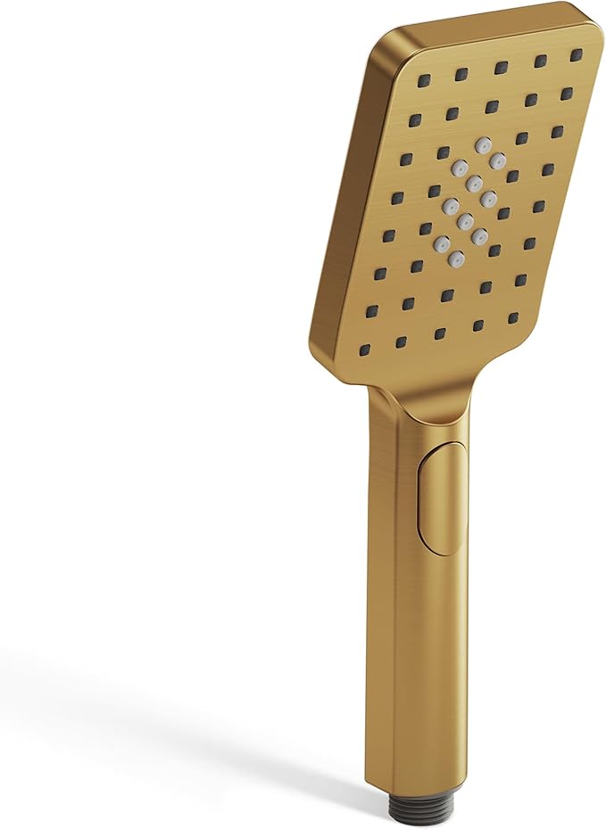 EVESTEIN Adjustable Hand Held Shower with Slide Bar, 3-Function Handshower Head with Hose, Brushed Gold