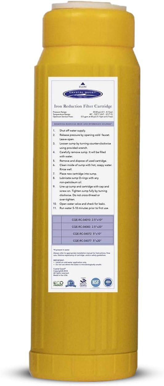 Crystal Quest Iron Filter Cartridge – Reduces Iron, Enhances Water Clarity, Protects Plumbing & Appliances, Reliable Filtration for Clean Water, Long-Lasting Performance 2-7/8" x 9-3/4"