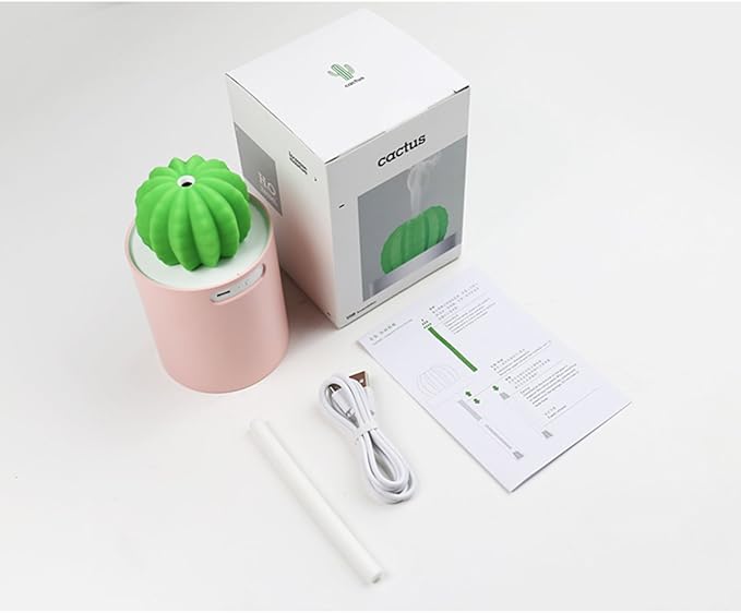 Mini Humidifier, 280ml USB Cool Mist Portable Cactus Air humidifier, Ultra-Quiet Operation for Bedroom Home Office Yoga Car Travel(Pink)