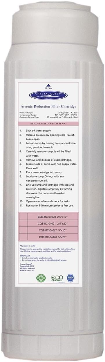 Crystal Quest Arsenic Water Filter Cartridge – Reduces Arsenic – Long Lasting, Easy to Install, High-Capacity, Steady 3 GPM Flow – Improves Water Quality for Home and Office - 2-7/8" x 9-3/4"