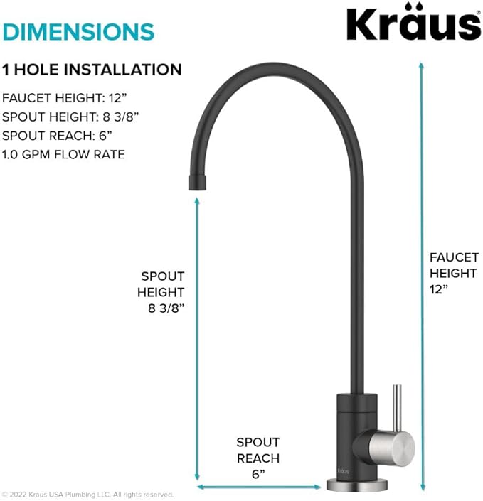 KRAUS® Purita™ Single Handle Drinking Water Filter Faucet for Reverse Osmosis or Water Filtration System in Spot-Free Stainless Steel/Matte Black, FF-100SFSMB
