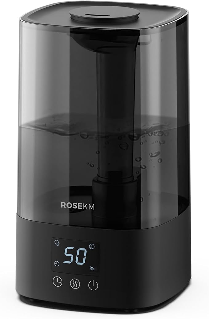 Automatic Humidifiers for Bedroom Large Room, 4.5L Cool Mist Humidifier for Home & Plant with Timer & Humidity Sensor, Last Up to 18H on High Setting, Auto Shut-Off, 360° Nozzle (Black)