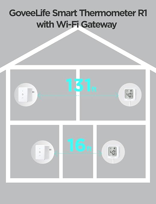 GoveeLife WiFi Refrigerator Thermometer with Alarm, Wireless Digital Freezer Temperature Gauge with App Control, LCD Display, 2 Years Free Data Export, for Home Kitchen Fridge Hot Tub 2 Pack