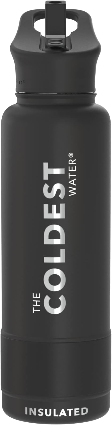 Coldest Insulated Water Bottle with Straw Lid - Stainless Steel Metal Insulated Bottle for Men & Women (Stealth Black, 40 oz)
