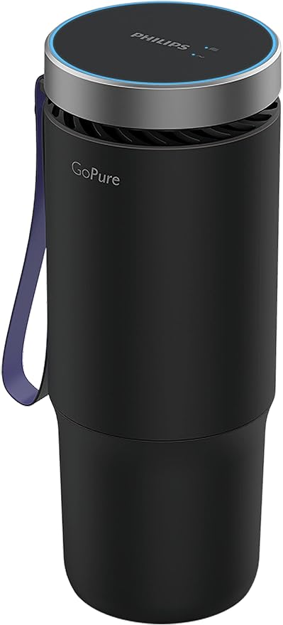 Philips GoPure GP5611 Small Portable HEPA Air Purifier with LED UVC Purification, for Car, Truck, RV/Camper, Reducing Allergens, Bad Smells, Smoke, Pet Odors, Bacteria, Viruses,Black