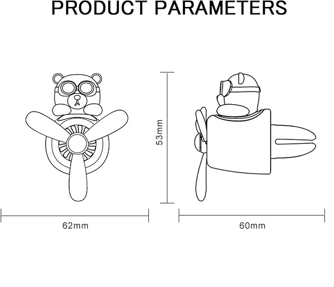 2 Pieces Car Air Fresheners, Cute Bear Pilot Car Diffuser, Propeller Air Outlet Vent Fresheners, Suitable for Automotive Interior Decoration (Chubby)