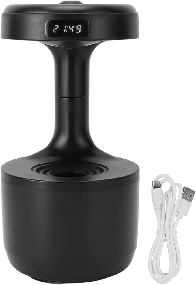 Anti Humidifier, 800ml Hovering Water Drop Backflow Creative Humidifier Quiet USB Powered Mist Humidifier with Night Light and LED Clock Display for Home Office