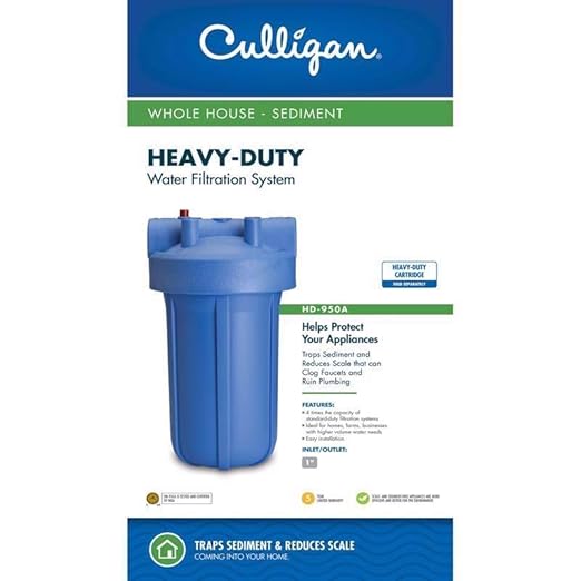 Culligan HD-950A Whole-House Heavy Duty 1" Inlet/(Outlet Water Filtration Housing, Blue