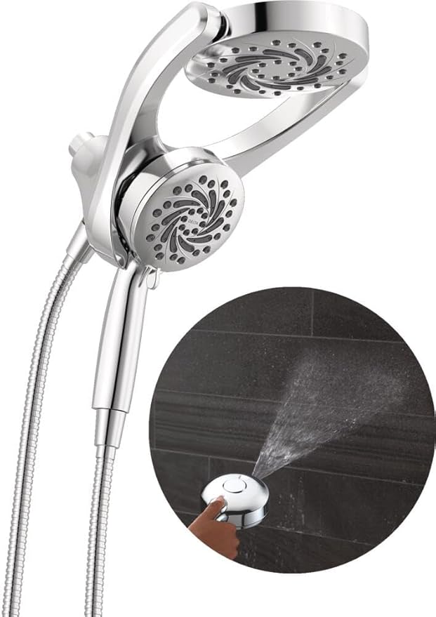 Delta 5-Setting HydroRain 2-in-1 Dual Shower Head with ProClean Spray, Chrome High Pressure Shower Head with Handheld Spray, 1.75 GPM Flow Rate, Chrome 75419