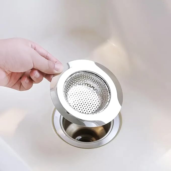 2 Pack Sink Strainer Sets - Large Wide Rim 4.5" Stainless Steel Strainer with Rust-Free Function and Anti-Clogging Micro-Perforation - Kitchen Sink Drain Strainer (Silver)