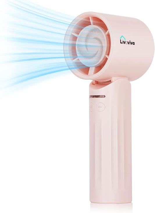 Handheld fan, adjustable blowing angle, mini portable turbo fan, USB Type-C rechargeable, infinitely variable speed high-speed personal fan, 11 Hours Battery Life (Pink)