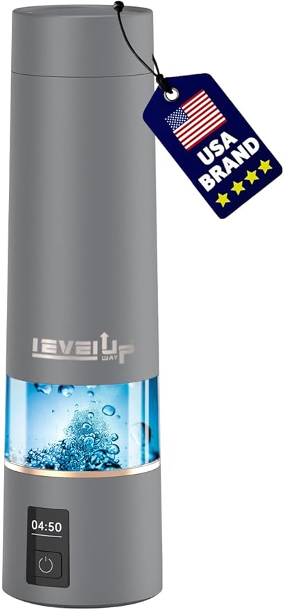 LevelUpWay - 2025 Hydrogen Water Bottle – Advanced SPE/PEM Technology – Generates Up to 5000 PPB – 250ml – Portable Hydrogen-Enriched Water Bottle with Breathing Adapter