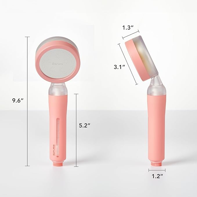 Barumi Pluo Handheld Filtered Shower Head - Pink | Vitamin C Filter for Healthy Skin & Hair | High Pressure Soft Spray | Dual Filtration Removes Chlorine & Impurities | Gentle Shower for Pets